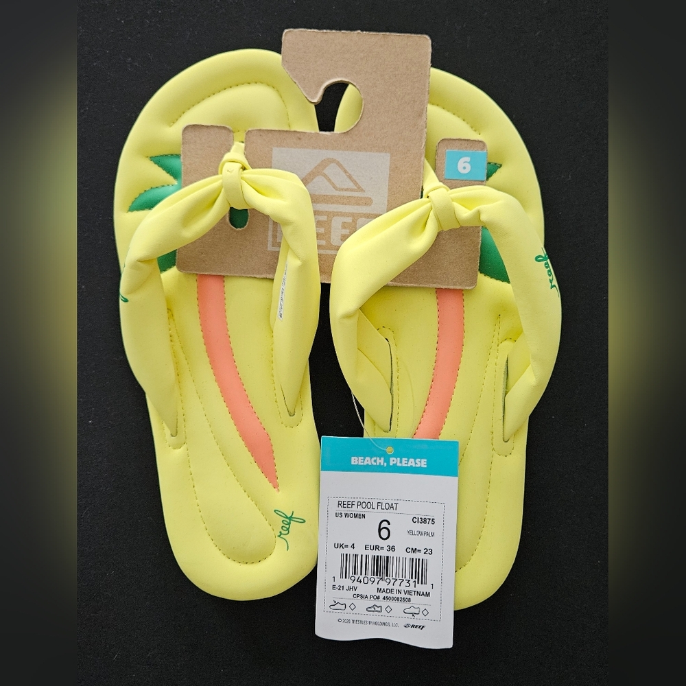 Reef Women's Pool Float Yellow Palm Sandals 6 - NWT